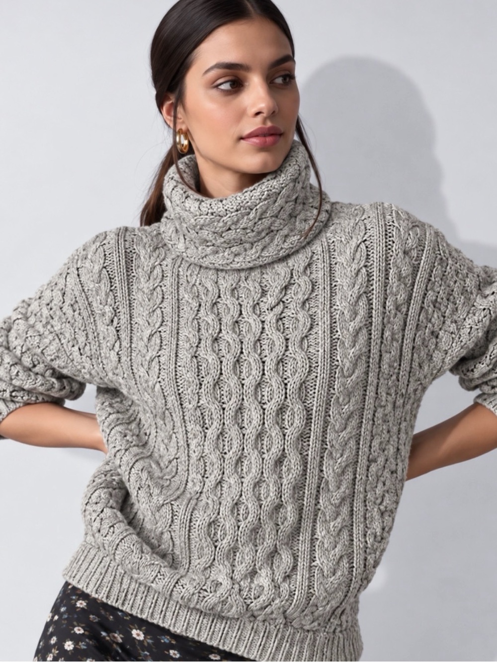 ARAN MÓR Ireland Merino Wool Cable Knit Funnel Neck Sweater S